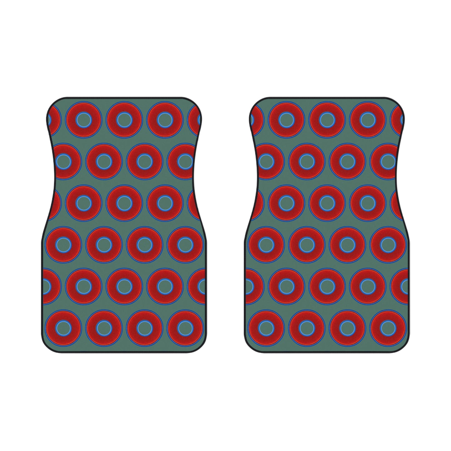 Contacted Car Mats - Set of 2/Front - vivid donut print w/Fenway green background