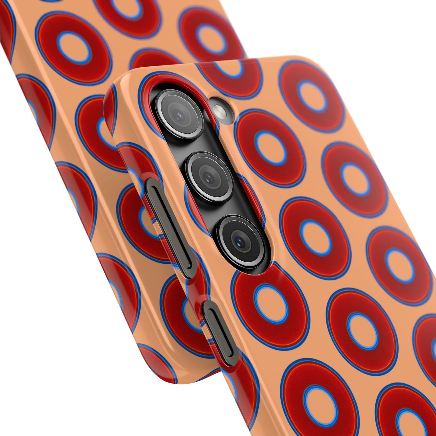 Lumpy Donut Snap Case - red vivid donut print w/peach background