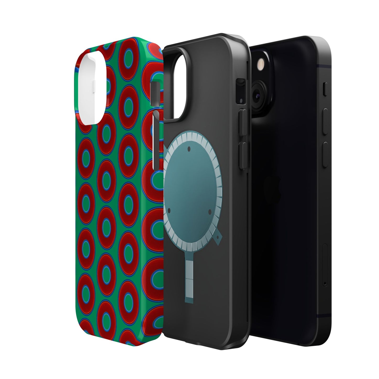 Magnetic Tough Donut Case - red vivid donut print w/jade green background
