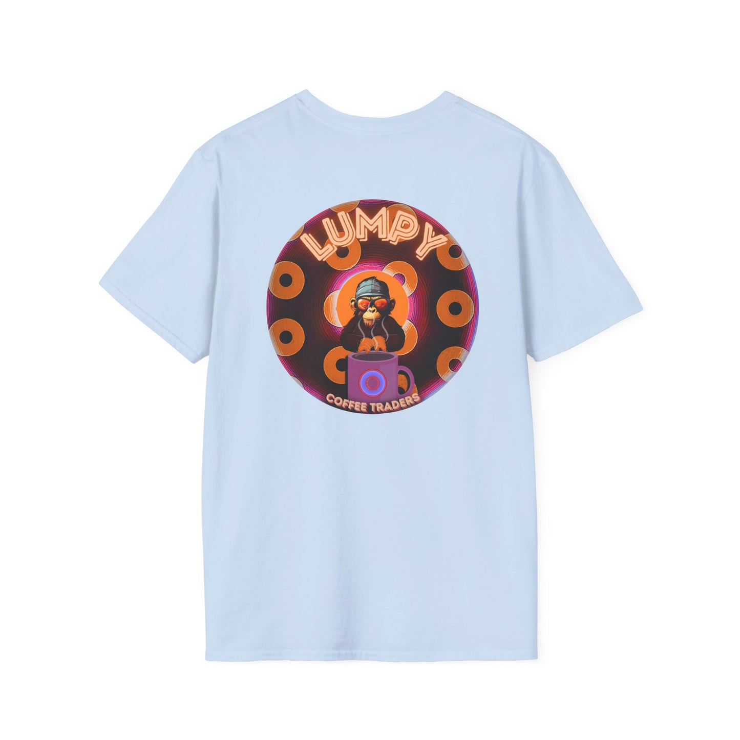 Coffee Traders Tee - Unisex Soft-Style - "Blastoff " - paradoxical donuts - variant 1 - mothership front/logo back