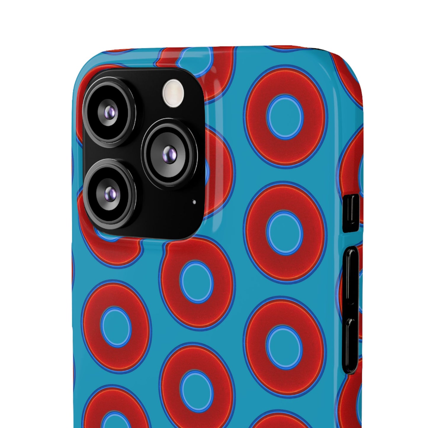 Lumpy Donut Snap Case - red vivid donut print w/aquamarine blue background