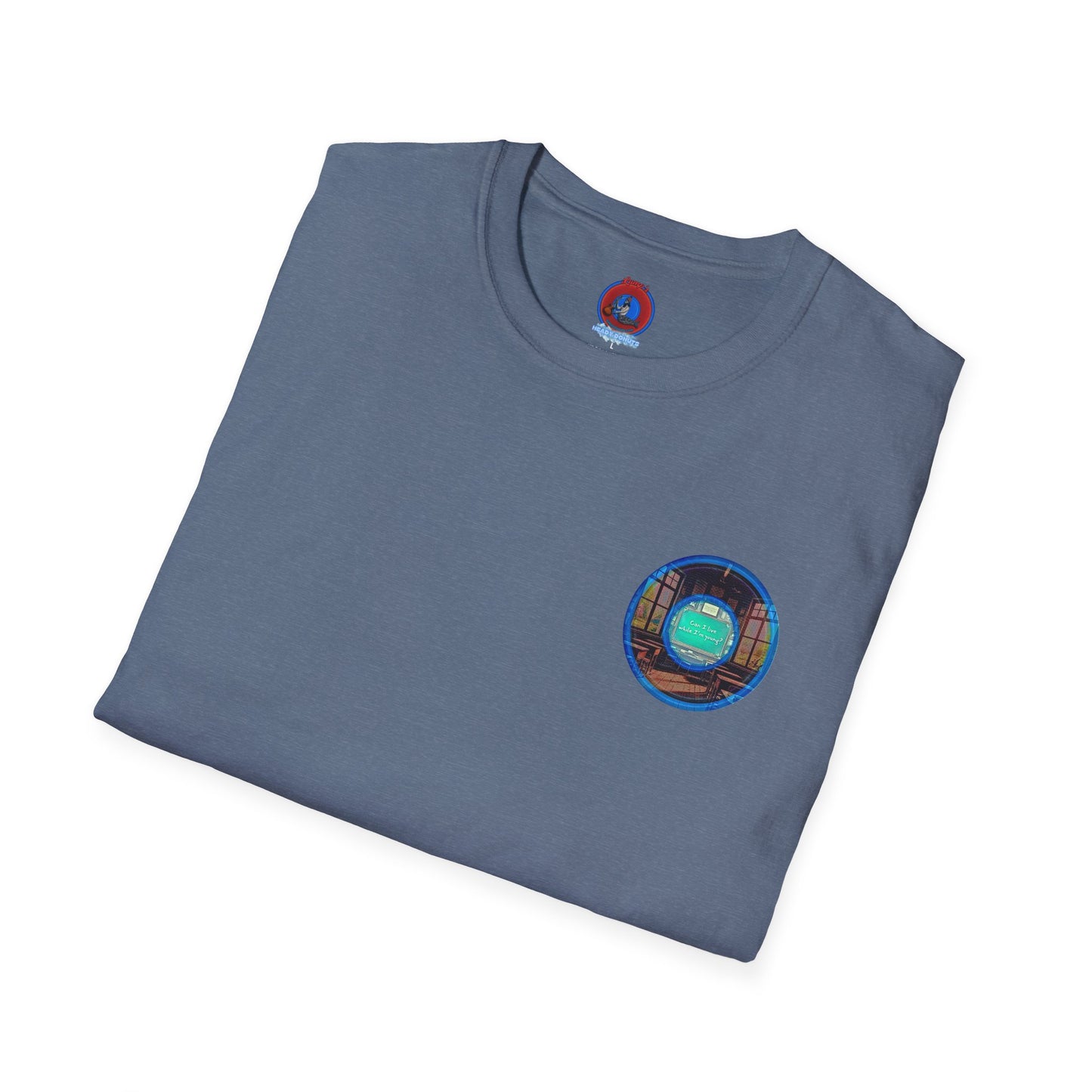 Classic Donut Tee - Unisex Soft-Style - "The Torturous Chalk Dust Donut  " - blue/red picture donut