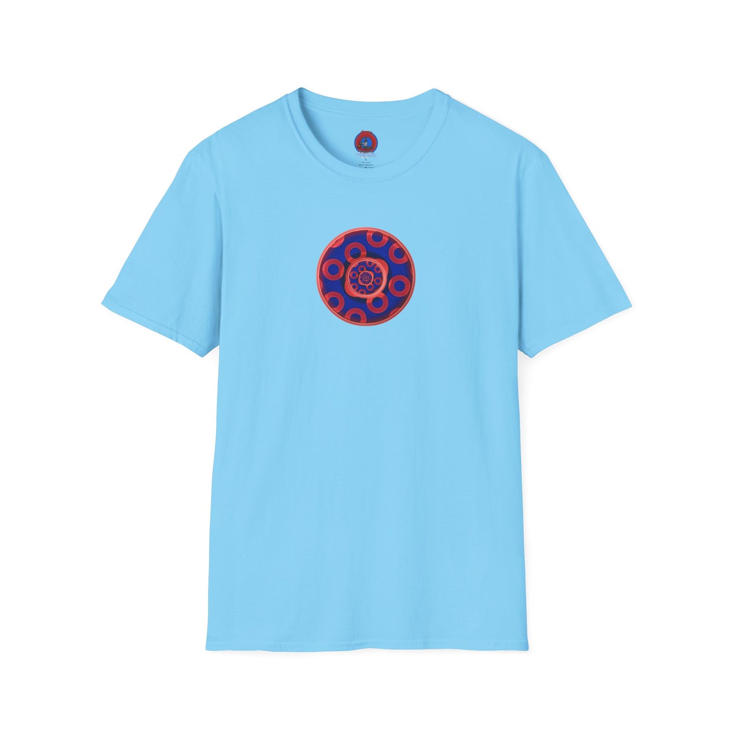 Classic Donut Tee - Unisex Soft-Style - "Kaleidoscope Abyss of Donut" - paradoxical print - variant 2 - series 1.0 - donut vortex - red/blue