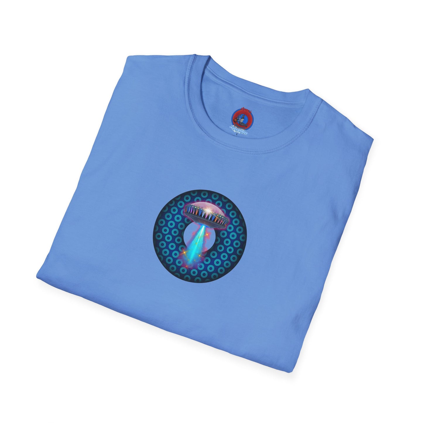 Classic Donut Tee - Unisex Soft-Style - "Donuts now Served on the Mothership" - series 1.0  - variant 3  - blue/light blue donut