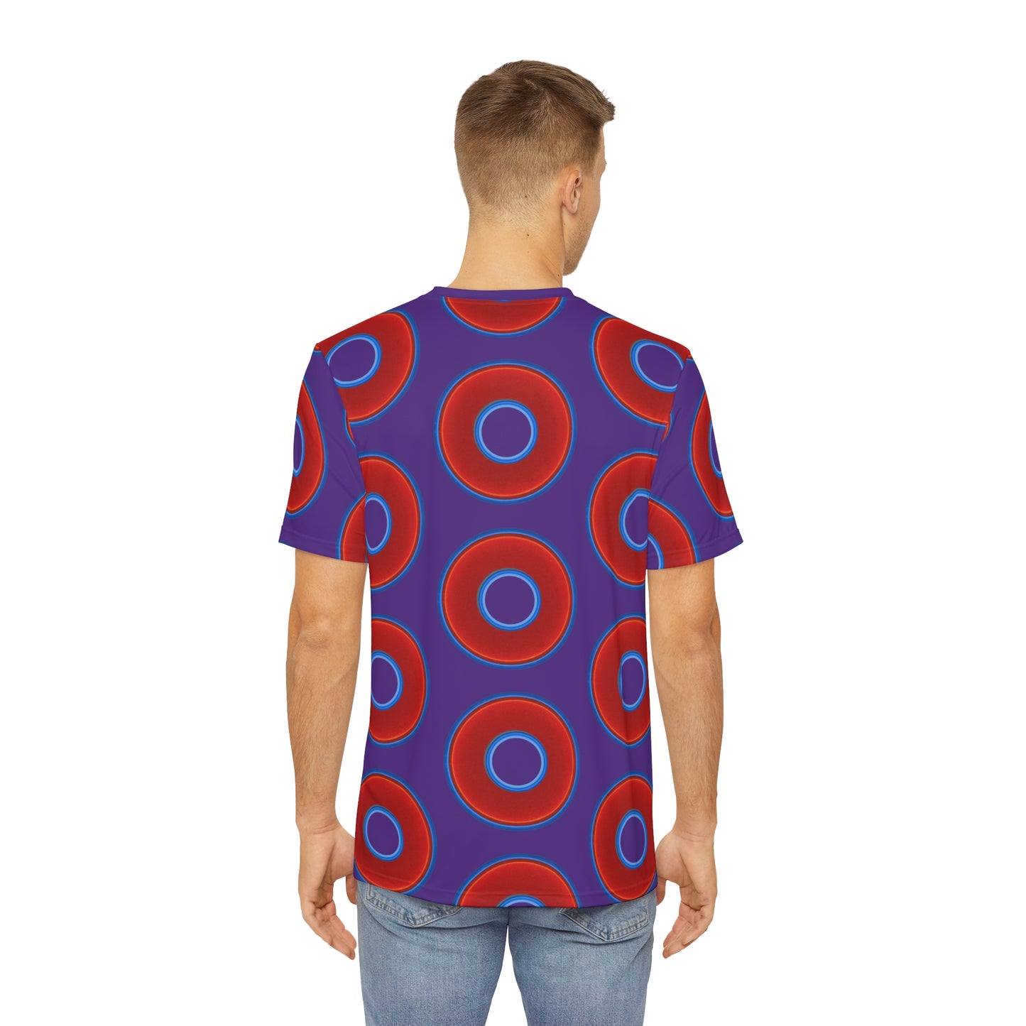 Multi-Beastie Giant Donut AOP Polyester Tee - red vivid donut print w/purple background