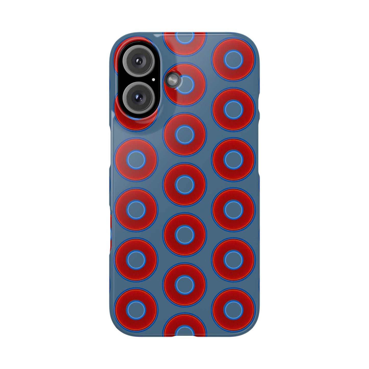 Lumpy Donut Snap Case - red vivid donut print w/steel blue background