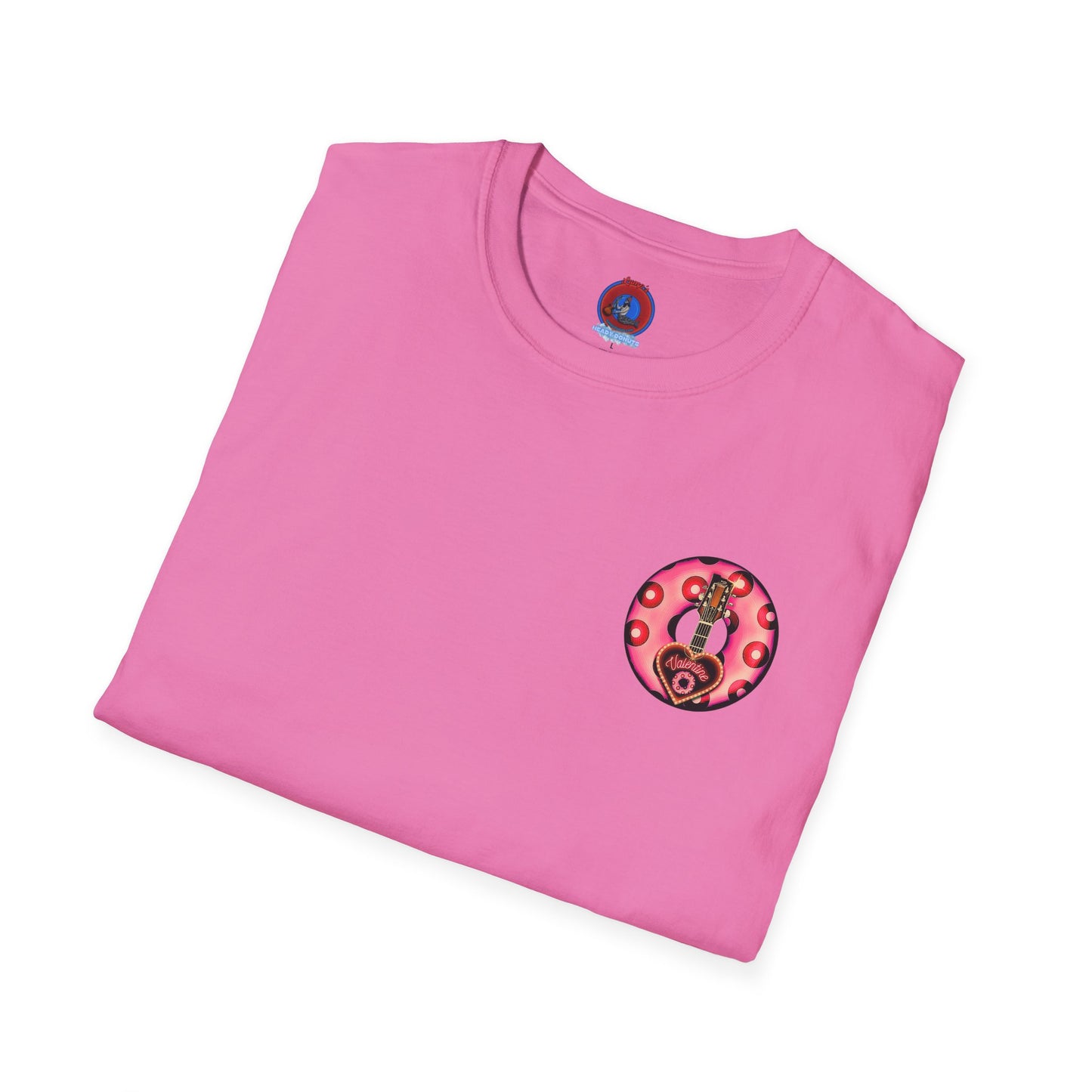 Classic Donut Tee - Unisex Soft-Style - "Would You Be My Donut?" - paradoxical faded magenta/red donut - variant 1