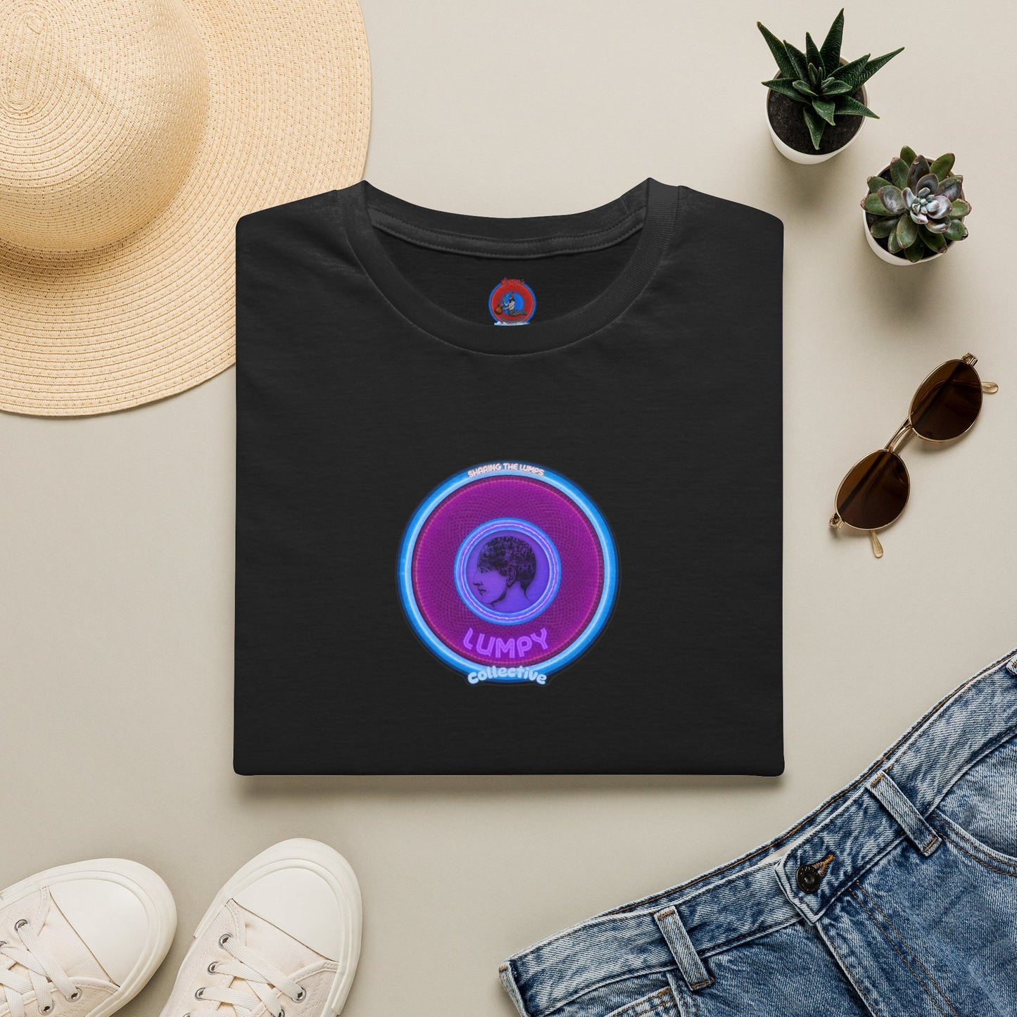 Classic Donut Tee - Unisex Soft-Style - "Lumpy Collective Donut" - rustic purple/light blue lumpy donut - variant 2