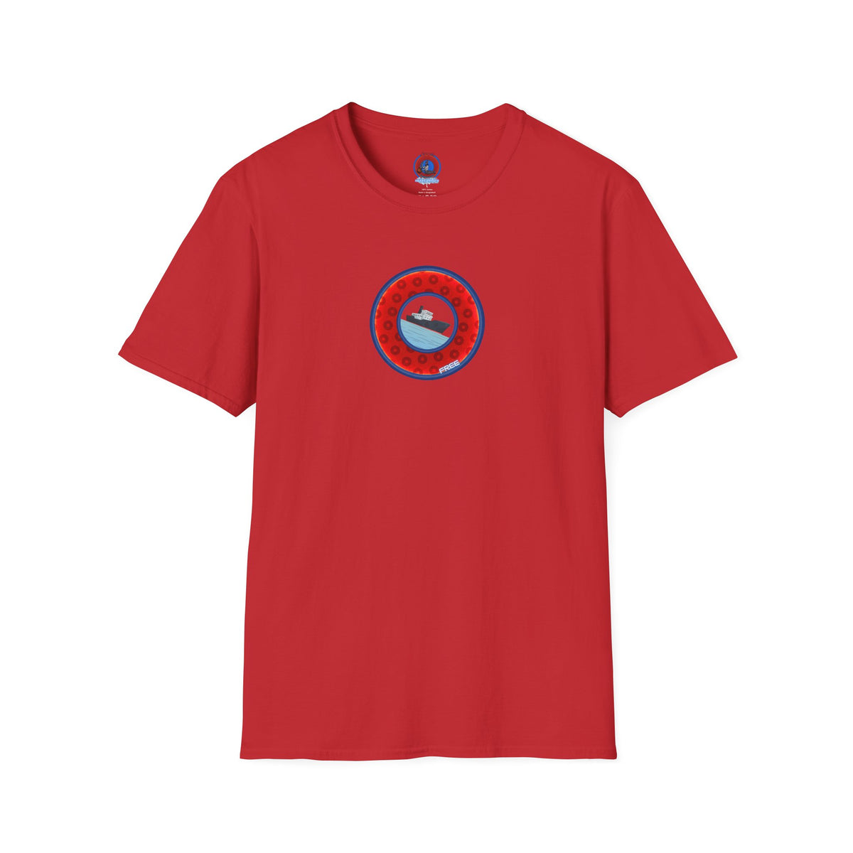 Classic Donut Tee - Unisex Soft-Style - "Phree Donut Sliders" - red/blue widemouthed paradox donut