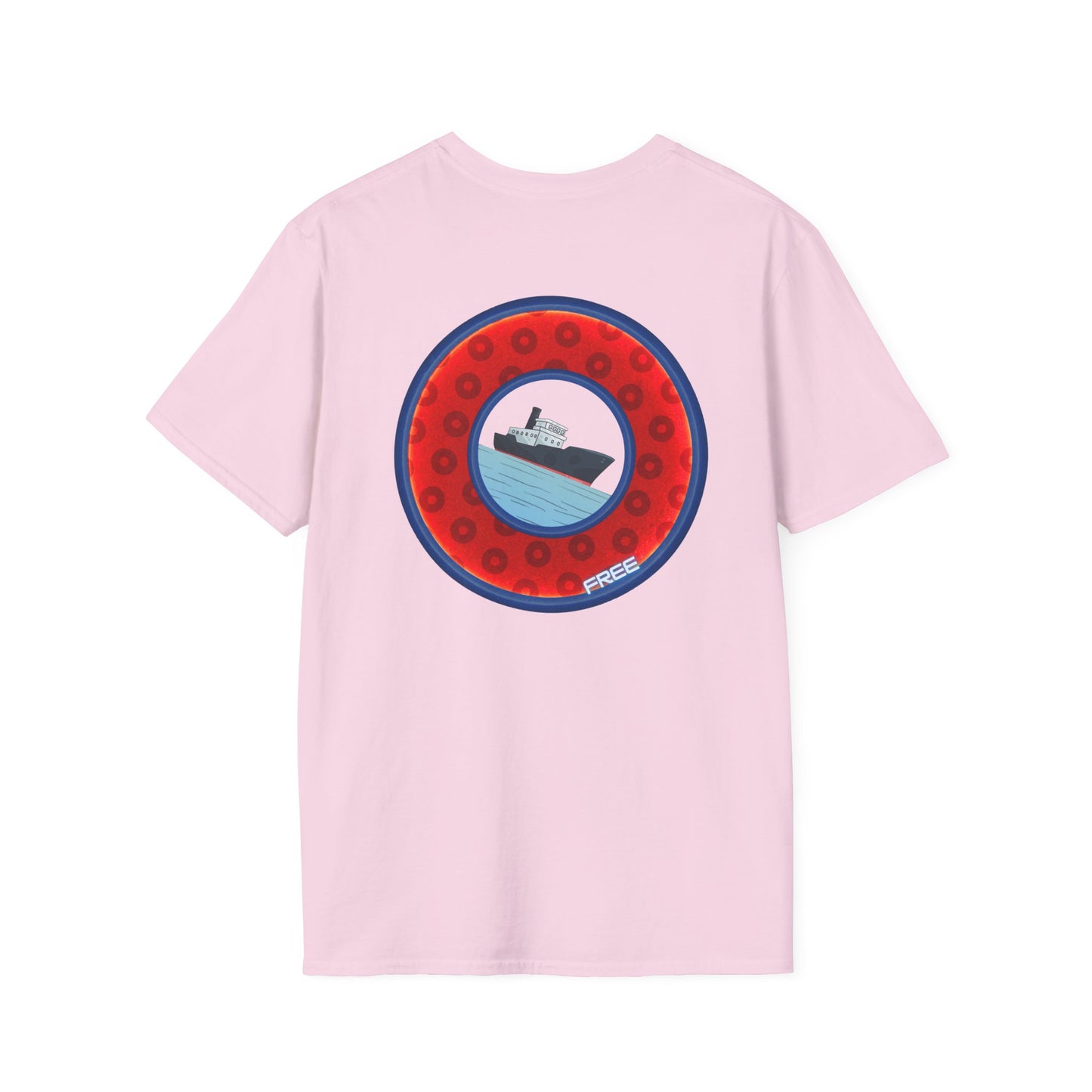 Classic Donut Tee - Unisex Soft-Style - "Phree Donut Sliders" - red/blue widemouthed paradox donut