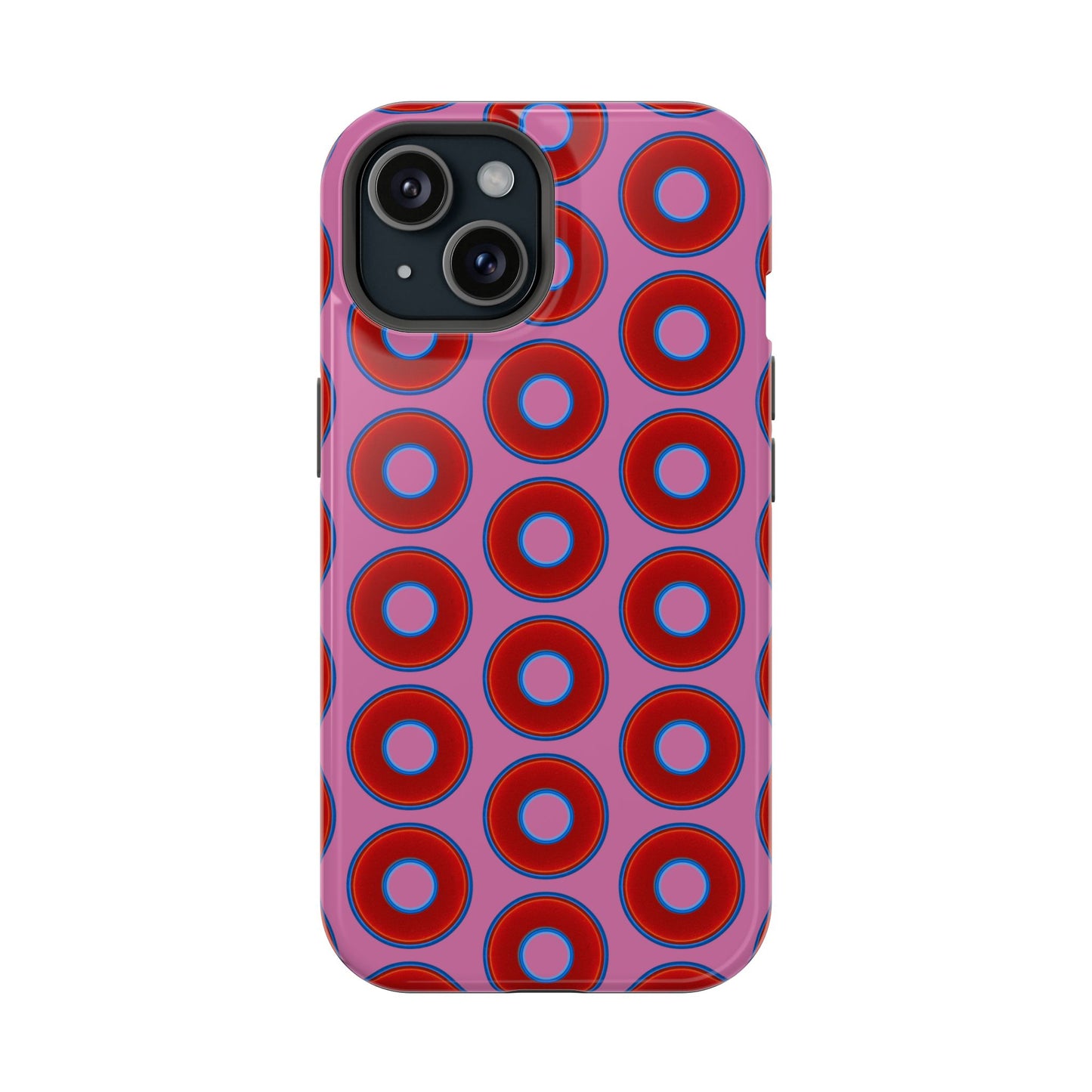 Impact-Resistant Lumpy Donut Case - red vivid donut print w/pink background