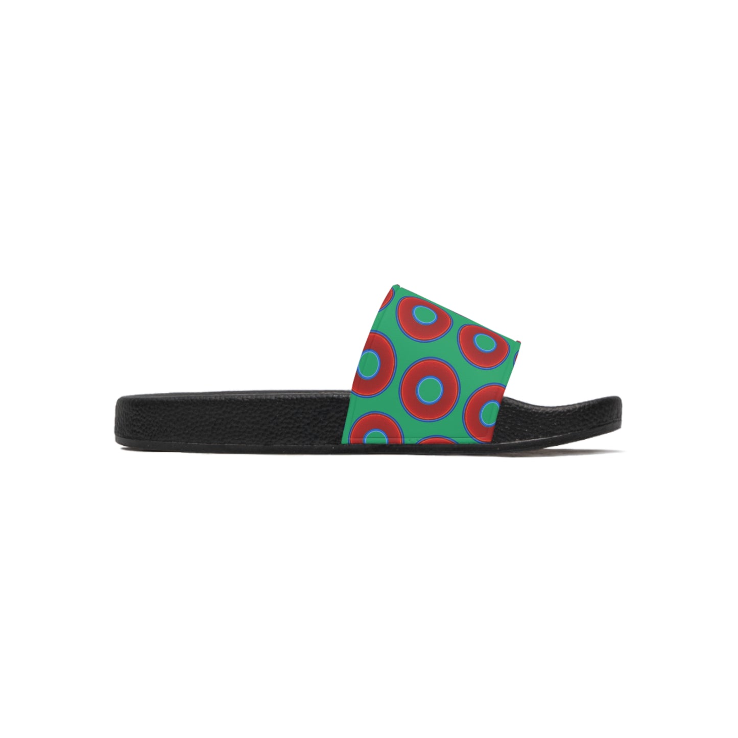 Men's Lumpy Sandals - slip-ons - red vivid donuts w/jade light green background