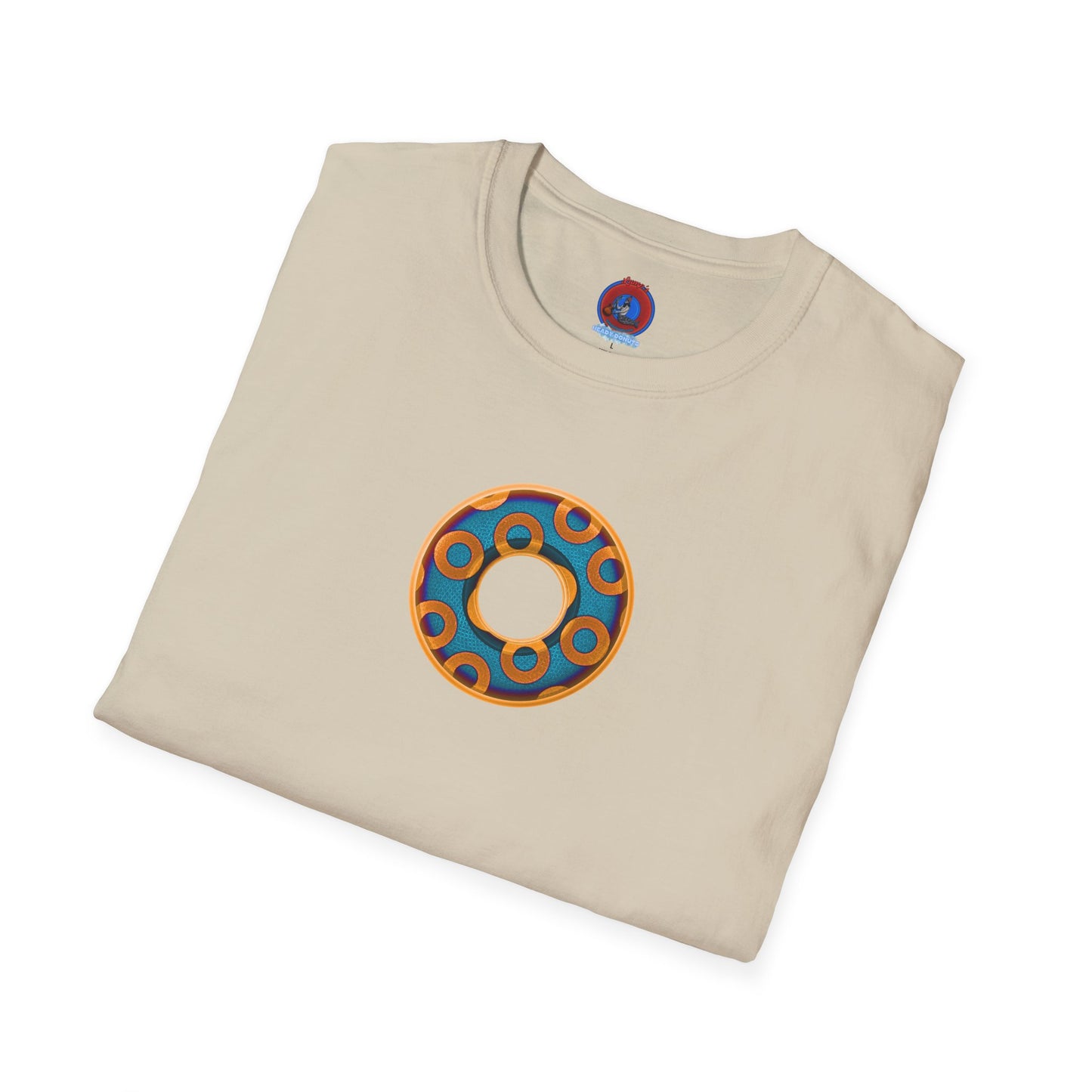 Plain Donuts/Unisex Soft-Style - "Plain Rustic Paradoxical Donuts" - light blue/orange donuts