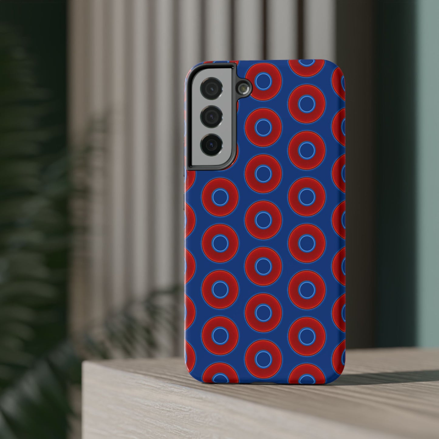 Impact-Resistant Lumpy Donut Case - red vivid donut print w/dark blue background