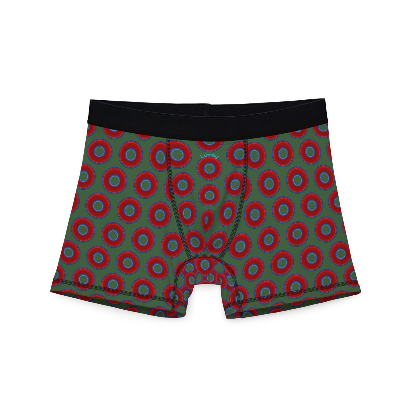 Men's Donut Boxers - red vivid donuts w/dark green background