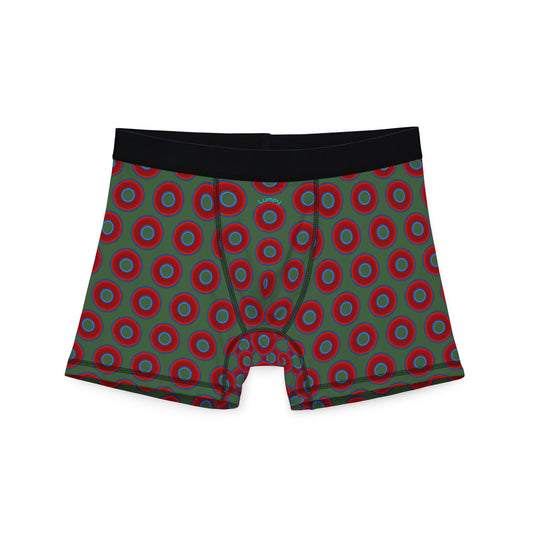 Men's Donut Boxers - red vivid donuts w/dark green background