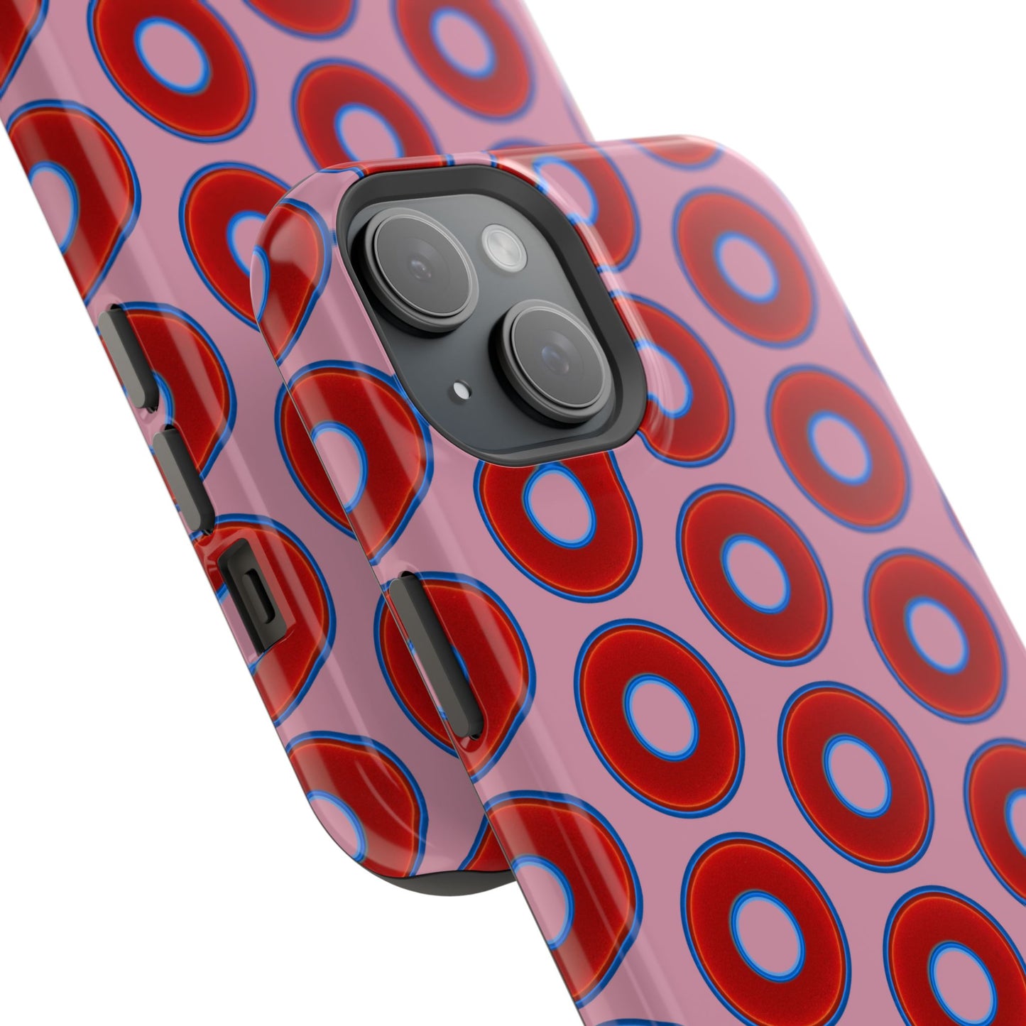 Impact-Resistant Lumpy Donut Case - red vivid donut print w/pale magenta background