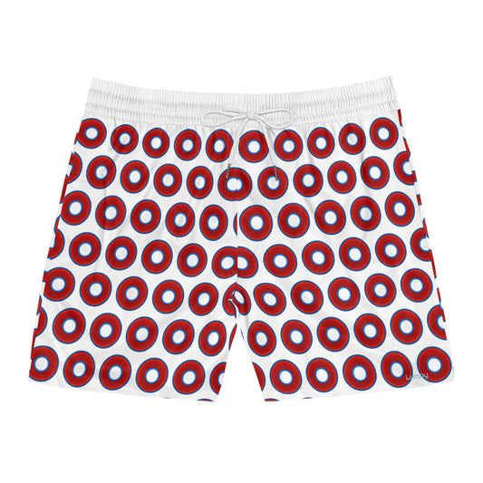 Men's Lumpy Swim Trunks - vivid red donut print w/white background