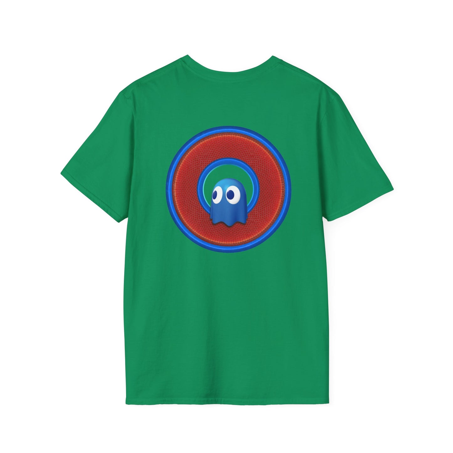 Classic Donut Tee - Unisex Soft-Style - "The Story of the Donut - a Ghostly Good Time" - red/blue rustic donut - variant 1