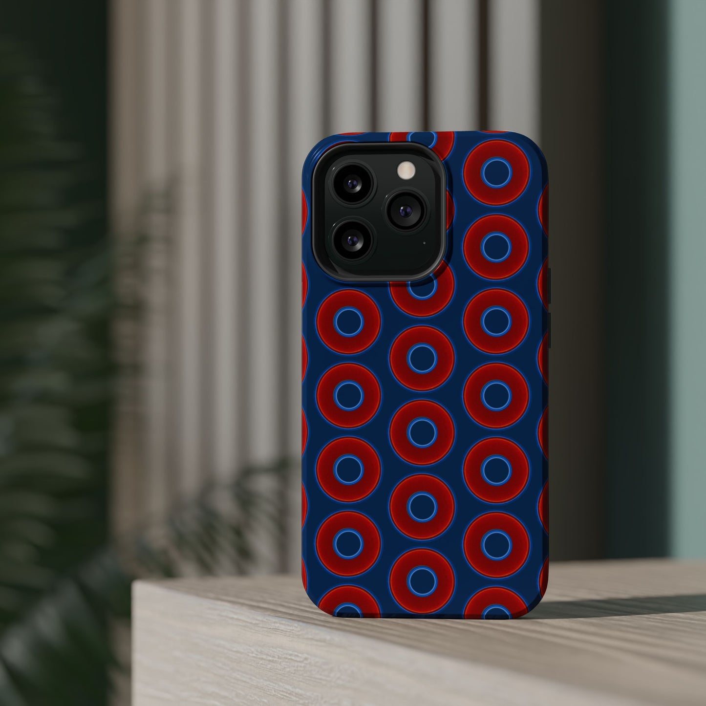 Magnetic Tough Donut Case - red vivid donut print w/Atlantic navy blue background