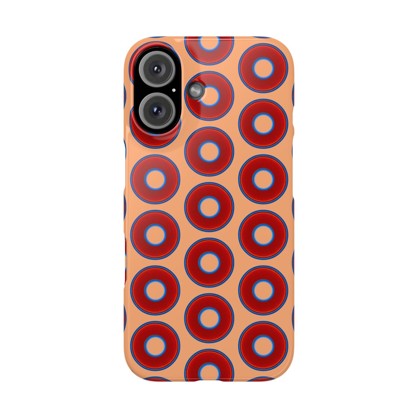 Lumpy Donut Snap Case - red vivid donut print w/peach background