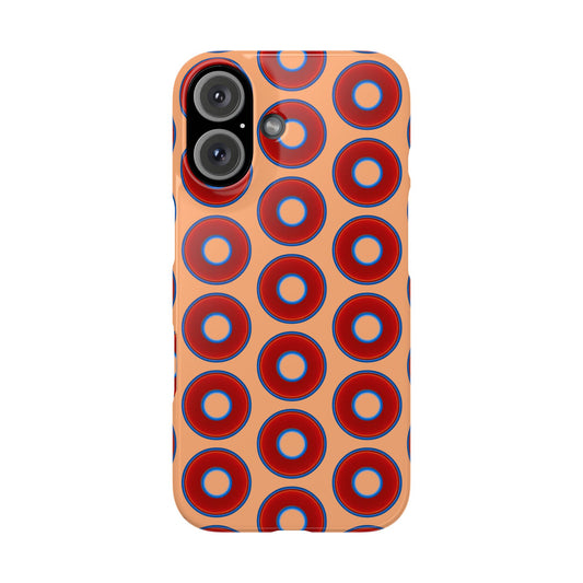 Lumpy Donut Snap Case - red vivid donut print w/peach background