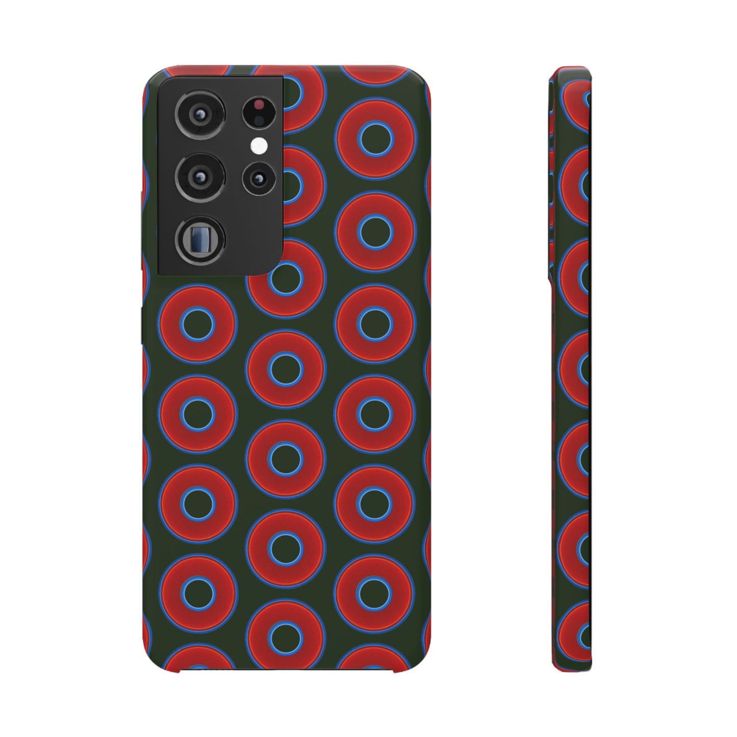 Lumpy Donut Snap Case - red vivid donut print w/deep forest green background