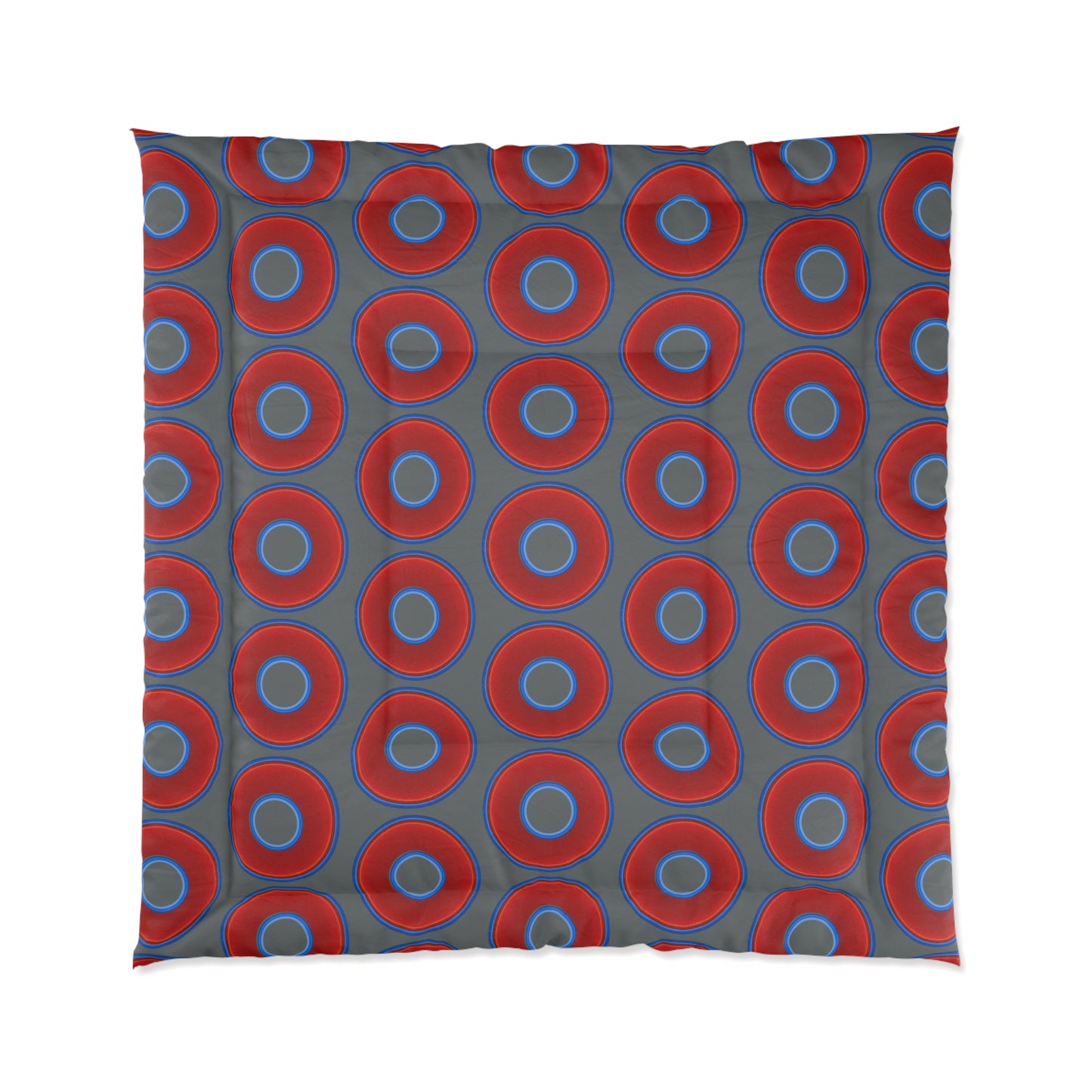 The Very Lumpy Comforter - vivid red donuts w/dark gray background