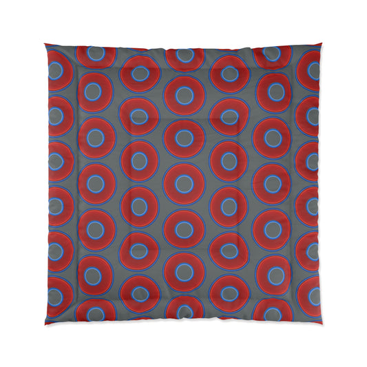 The Very Lumpy Comforter - vivid red donuts w/dark gray background