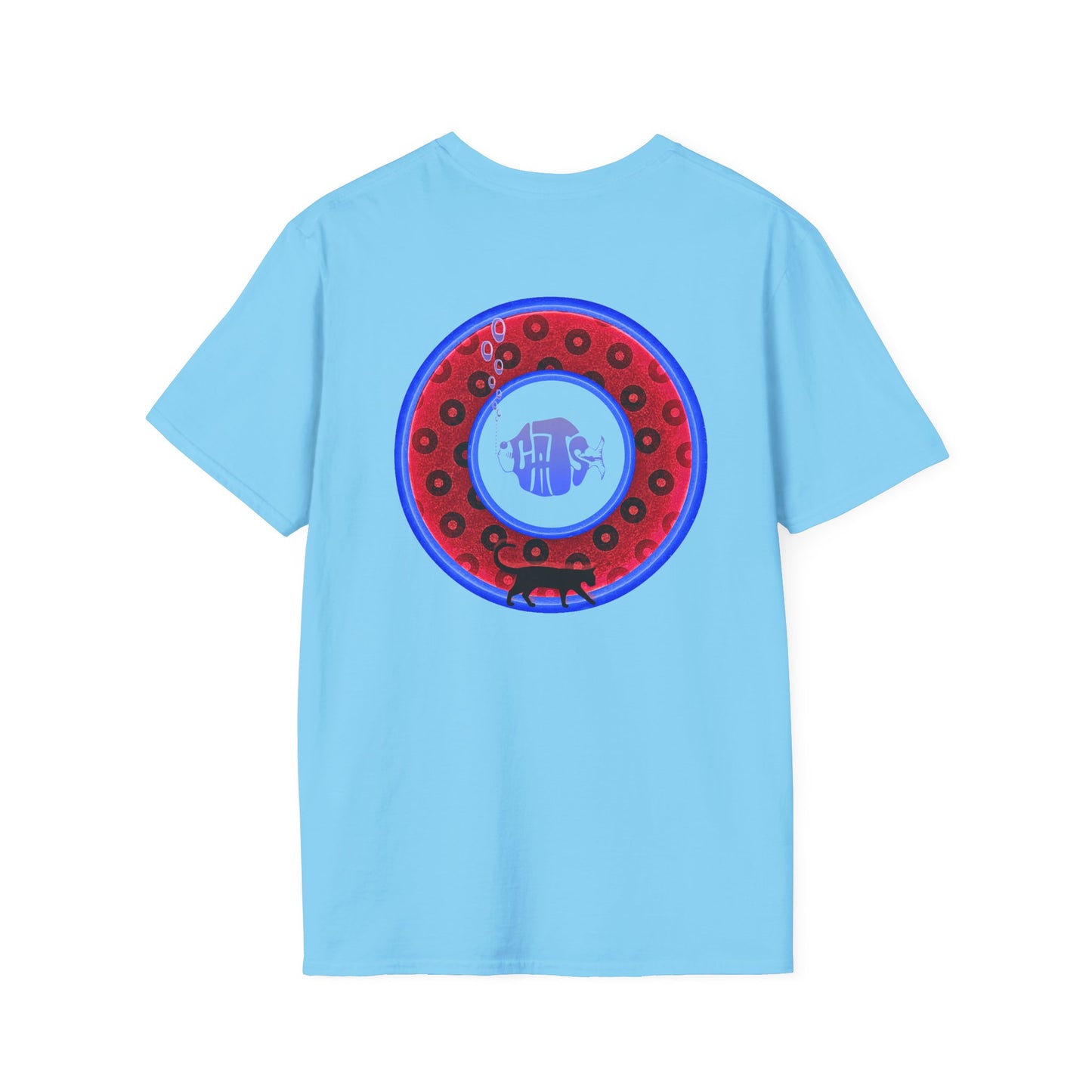 Classic Donut Tee - Unisex Soft-Style - "Cats: The Donut" - paradoxical red/blue widemouthed donut - variant 3