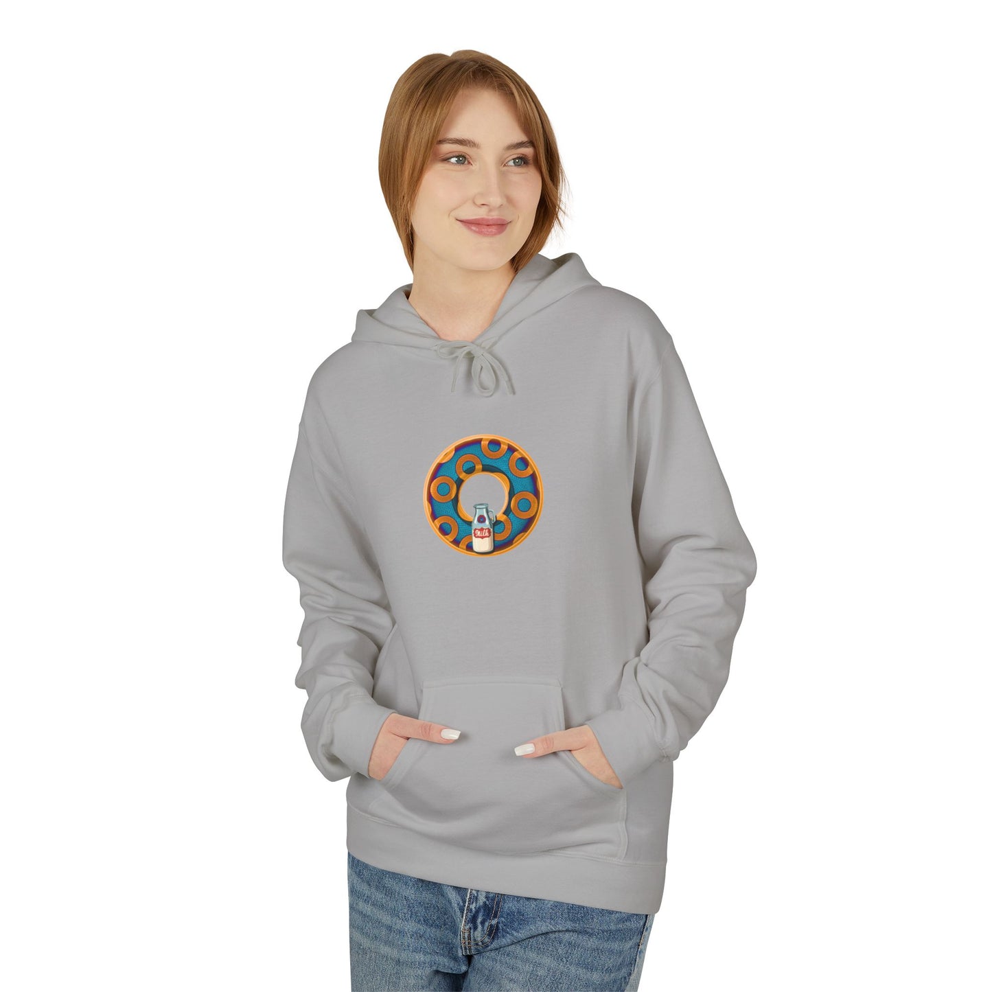 Fleece Harry Hoodies [Midweight Soft-style] - "Wooked Cream Dairy - YEMSG Donut" - blue/orange rustic paradox donut - variant 4