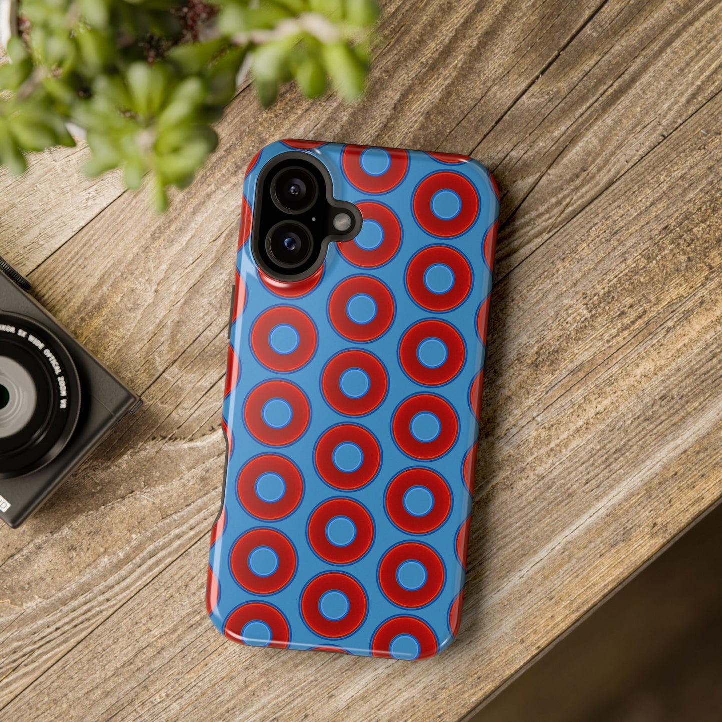 Magnetic Tough Donut Case - red vivid donut print w/light steel blue background