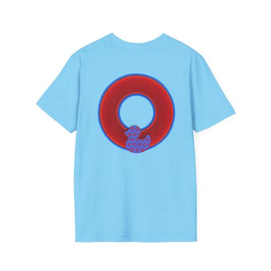 Classic Donut Tee - Unisex Soft-Style - "Rubber Ducky Bath Time Donut" - vivid red/blue donut - variant 1