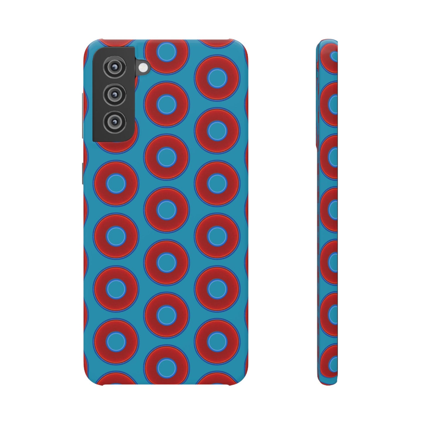 Lumpy Donut Snap Case - red vivid donut print w/aquamarine blue background