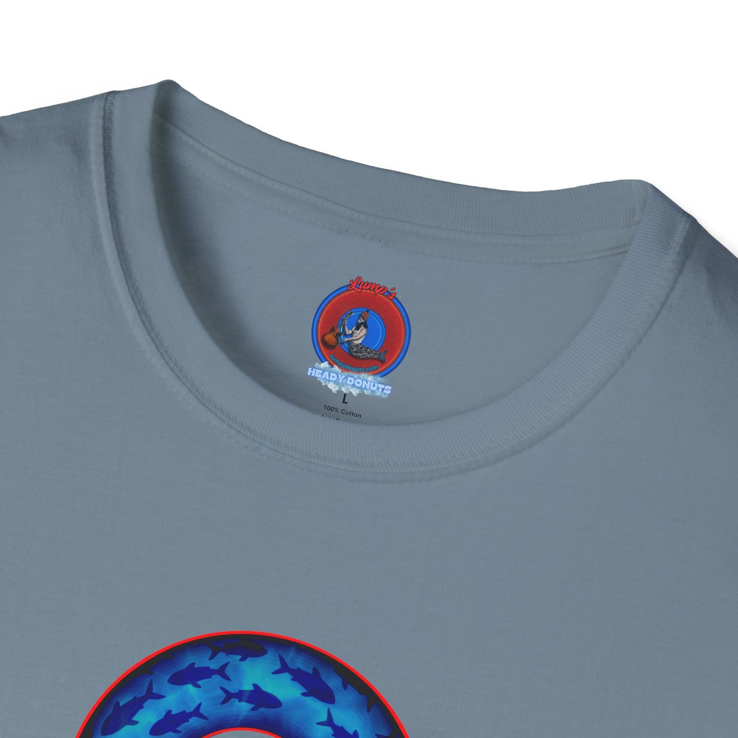 Classic Donut Tee - Unisex Soft-Style - "Skoolie of Phishies" - vivid sea donut - w/darker blue water - variant 2