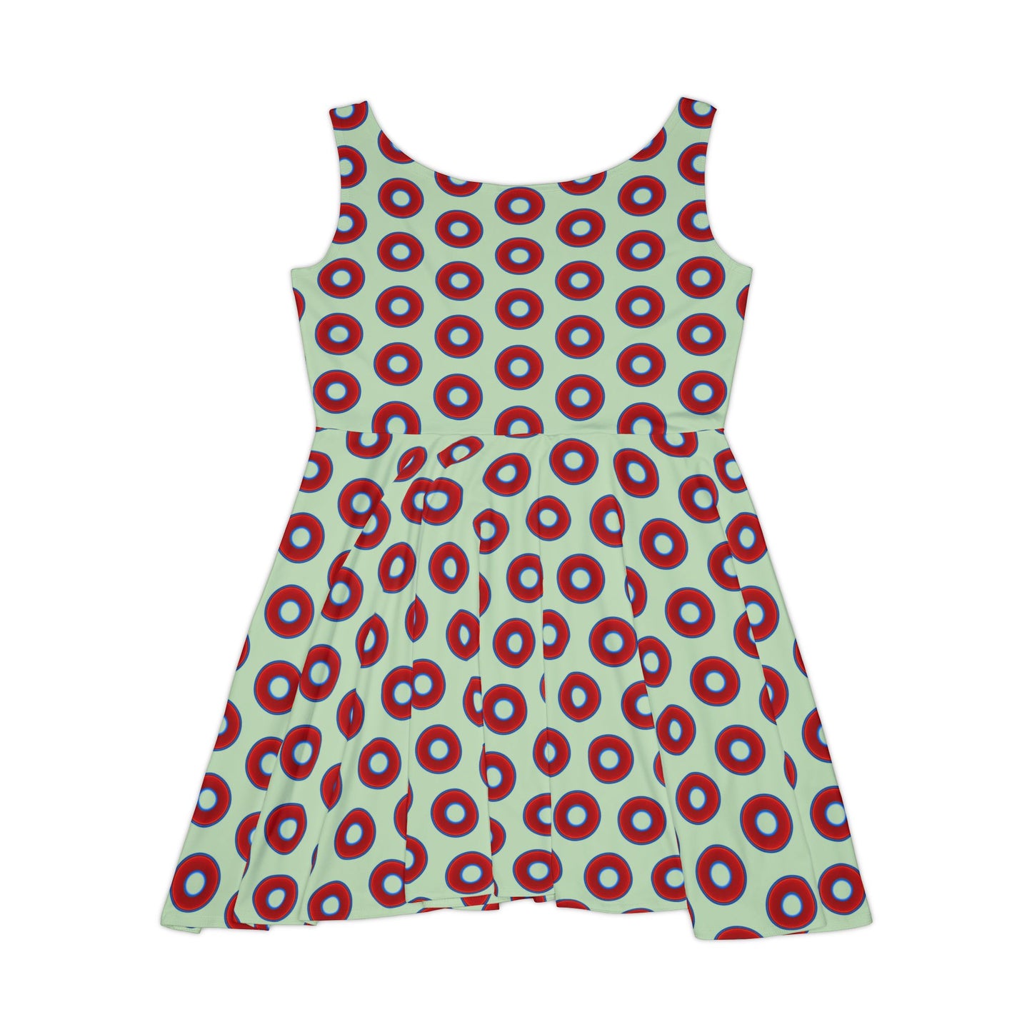 Women's Skater Donut Dress - vivid red donut print w/seafoam background