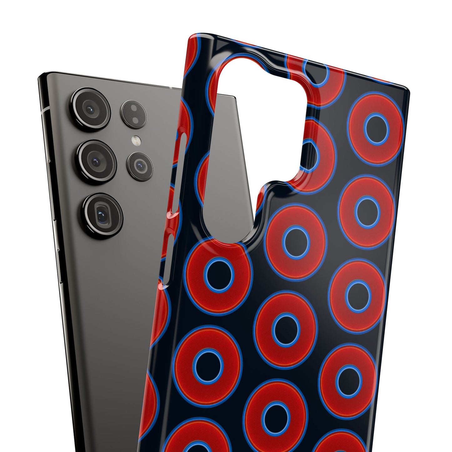 Lumpy Donut Snap Case - red vivid donut print w/blue charcoal background
