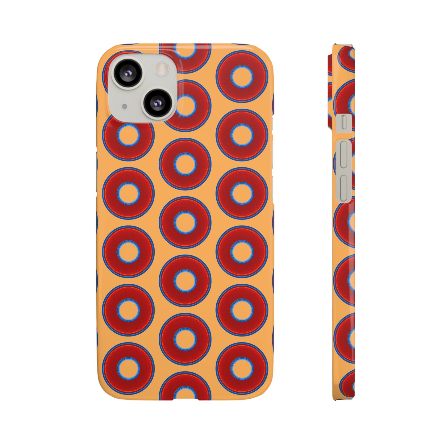 Lumpy Donut Snap Case - red vivid donut print w/creamcicle orange background