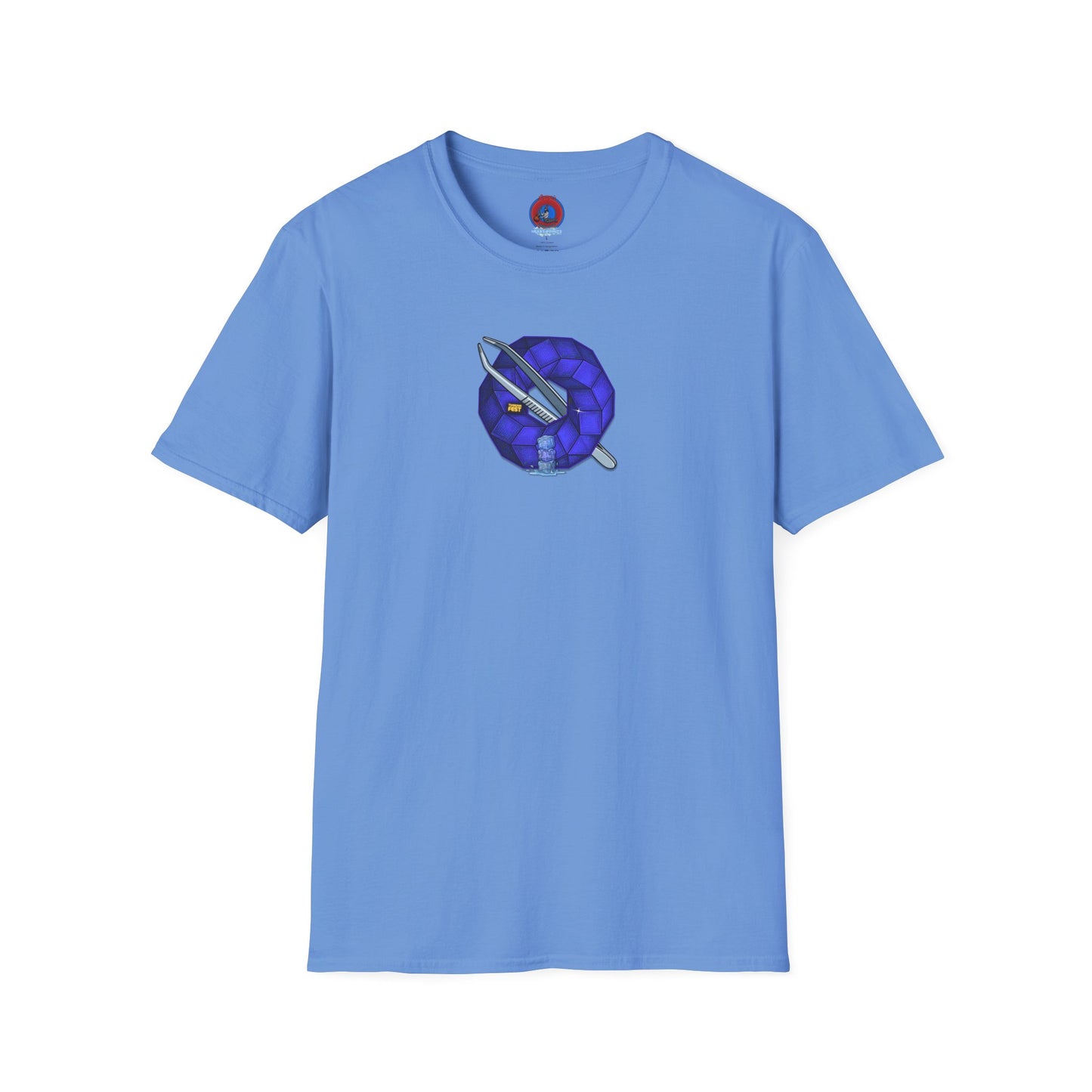 Classic Donut Tee - Unisex Soft-Style - "The Teasing Donut" - rustic dark royal blue cubed donut