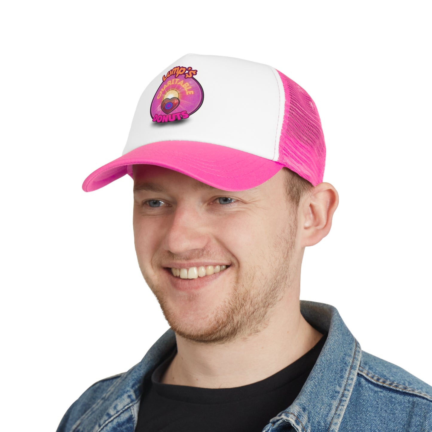 Lumpy Trucker Hat - "The Lump's Charitable Donut" - pink donut [*100% of profit to our general charity fund - for this print]