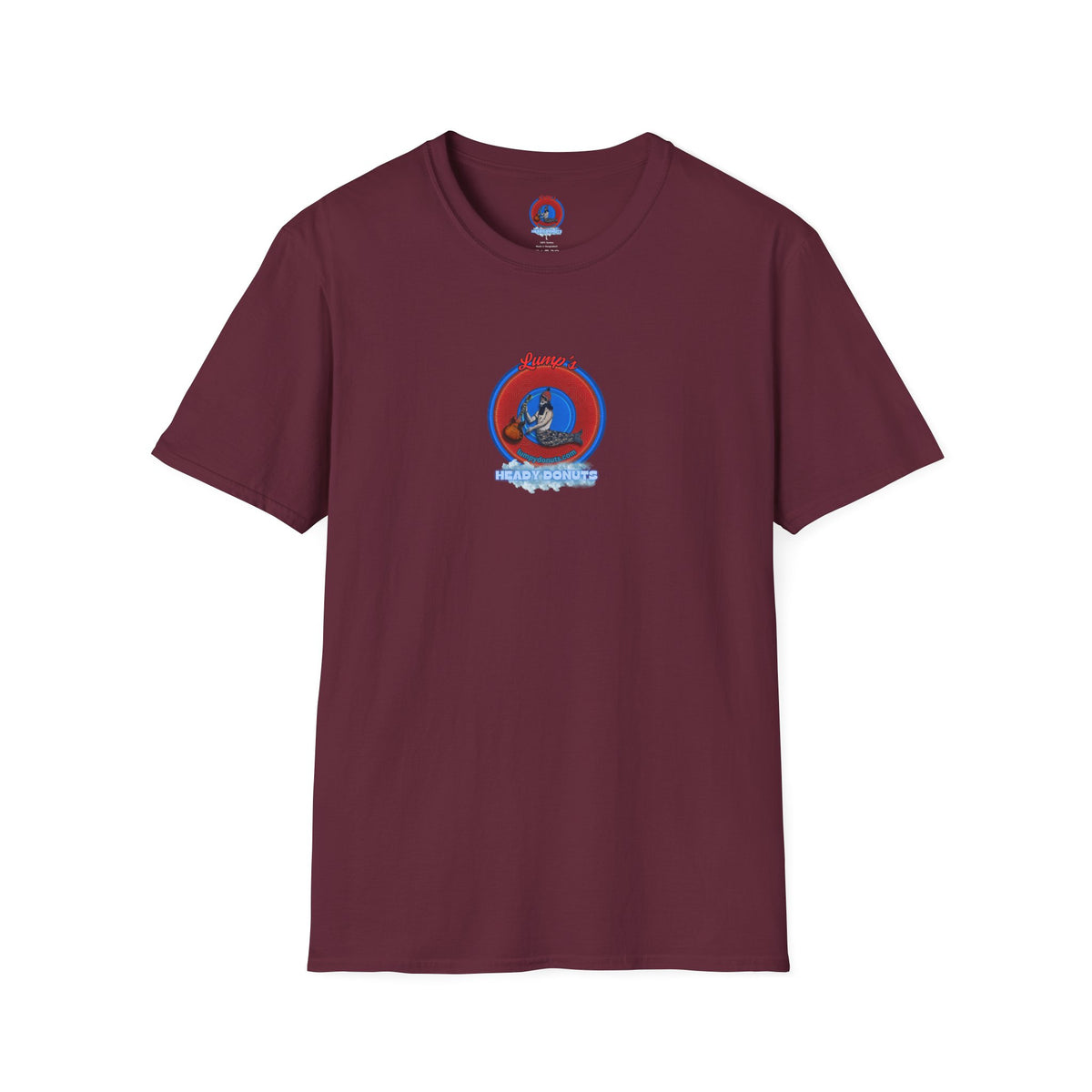 Classic Donut Tee - Unisex Soft-Style - "Lump's Heady Donuts Logo" - series 1.0  - red/blue rustic donut
