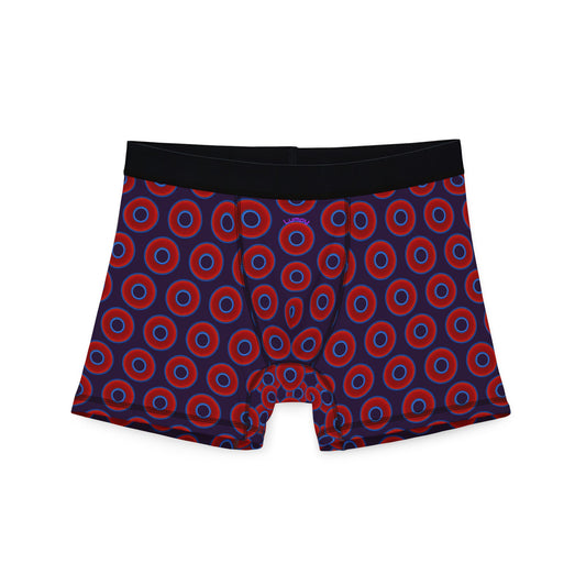 Men's Donut Boxers - red vivid donuts w/midnight purple background