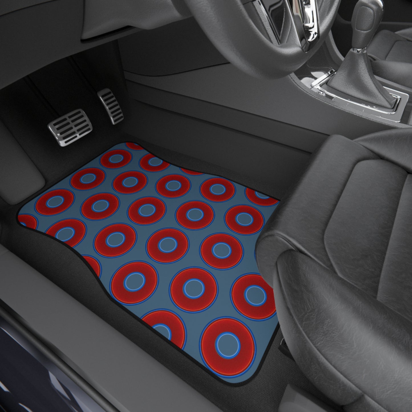 Contacted Car Mats - vivid donut print w/steel blue background