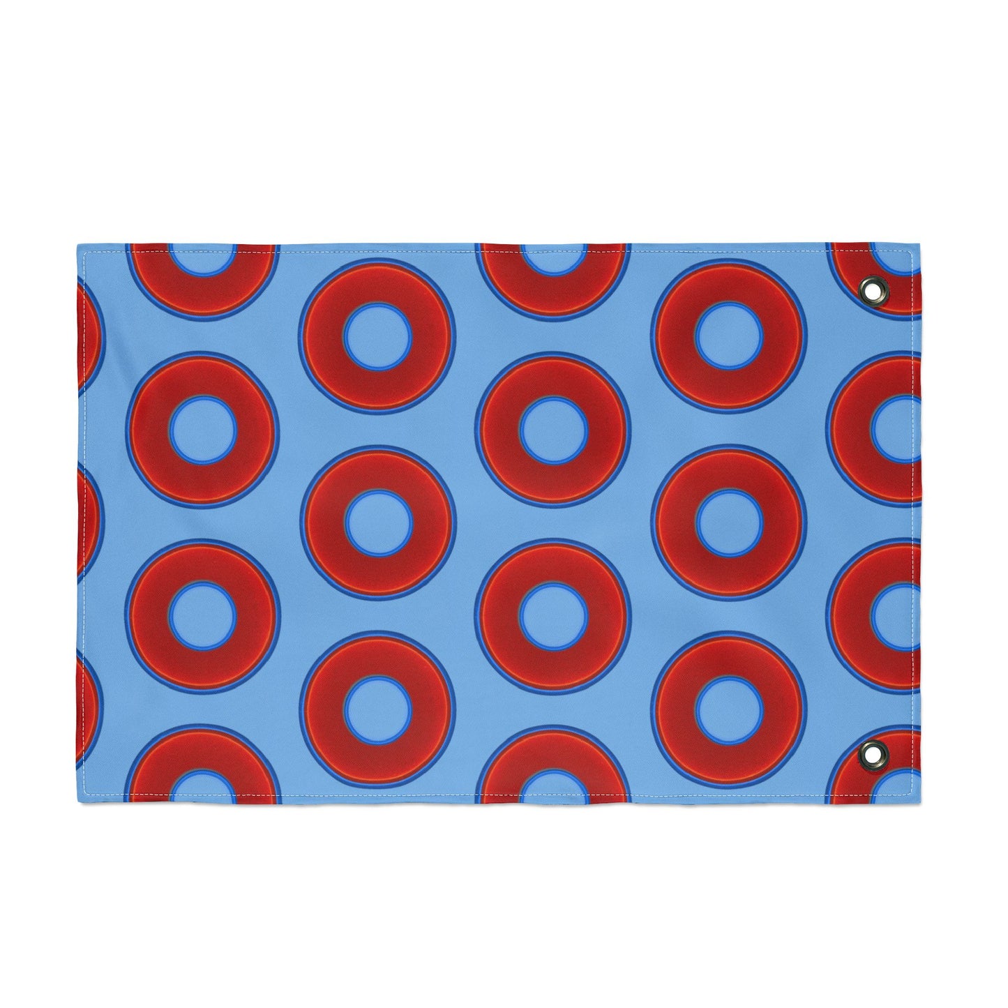 Lumpy Flagpole Sitters - Donut Flags [12" x 18"] - red vivid donut print w/light blue background