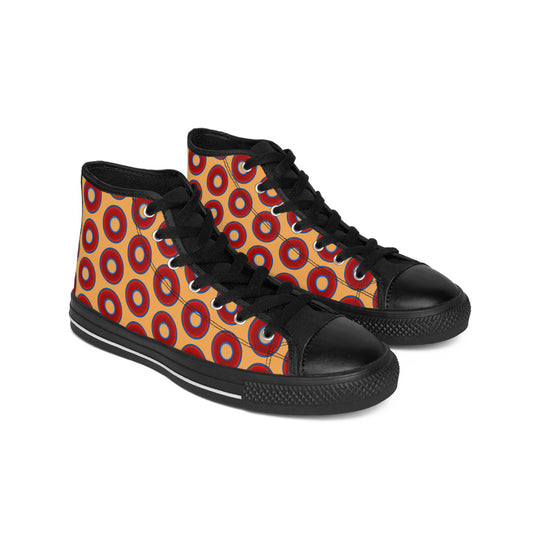 Men's Cushiony Convectors - High Tops - red vivid donuts w/creamsicle orange background