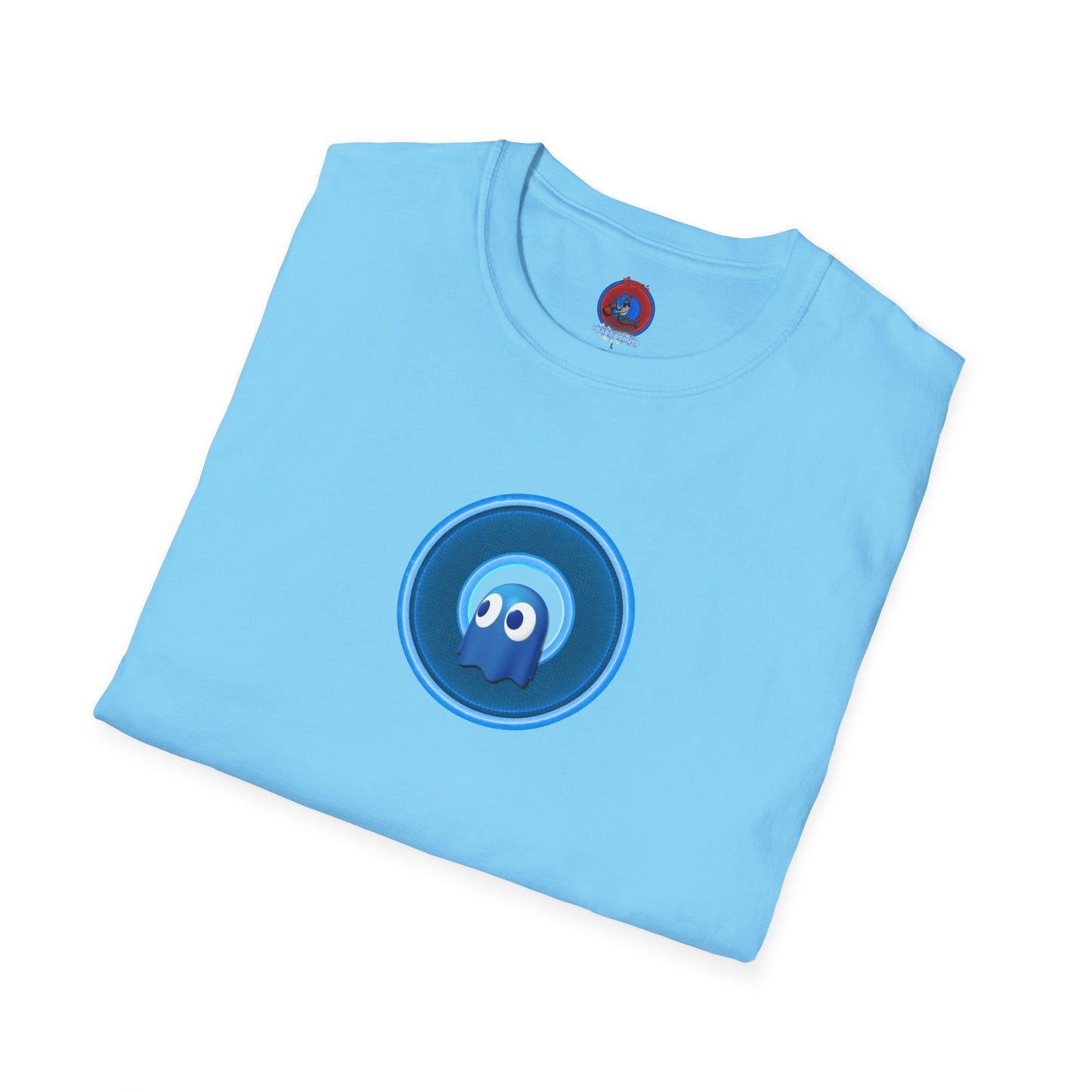Classic Donut Tee - Unisex Soft-Style - "The Story of the Donut - a Ghostly Good Time" - variant 2 - blue/light blue rustic donut