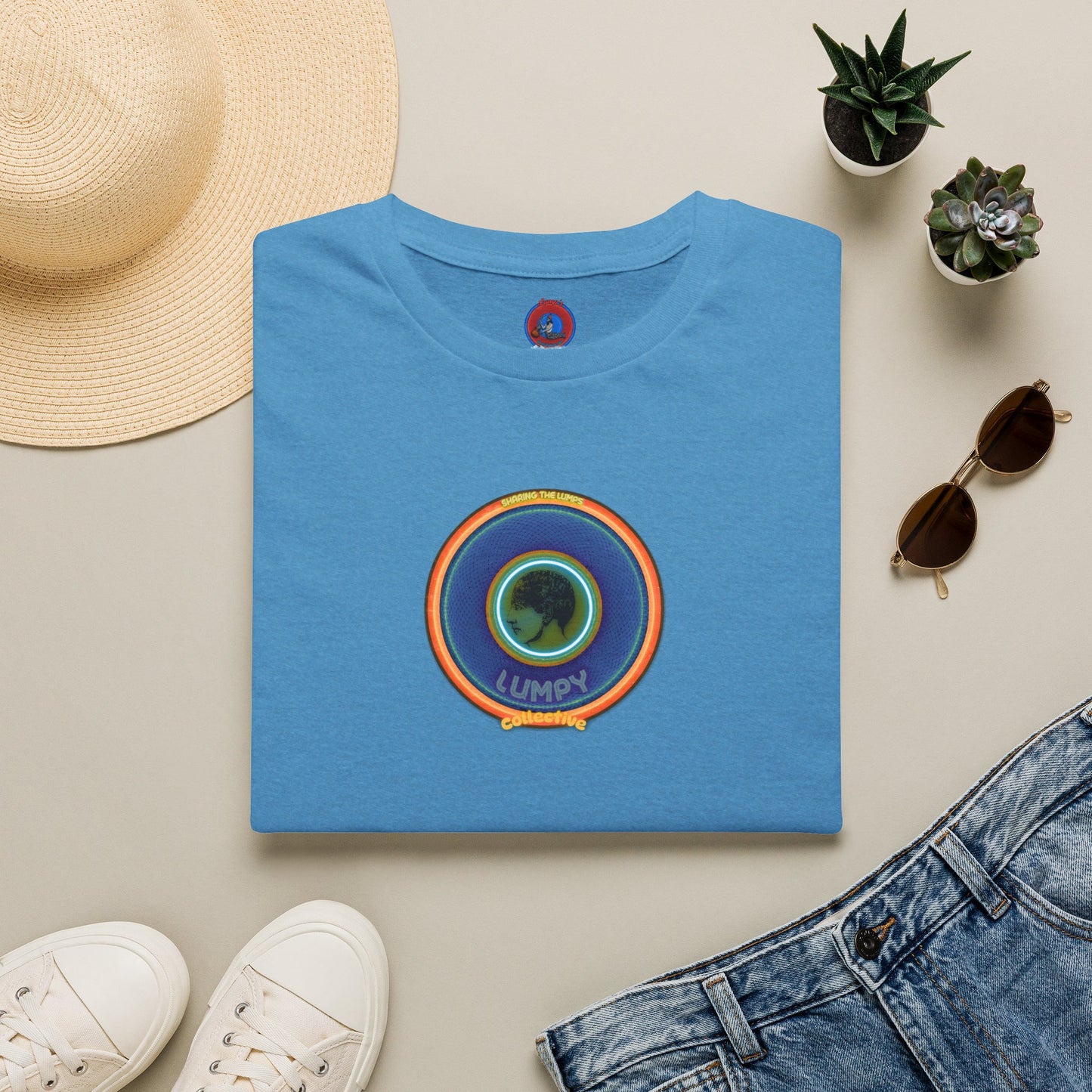 Classic Donut Tee - Unisex Soft-Style - "Lumpy Collective Donut" - blue/orange lumpy donut - variant 4