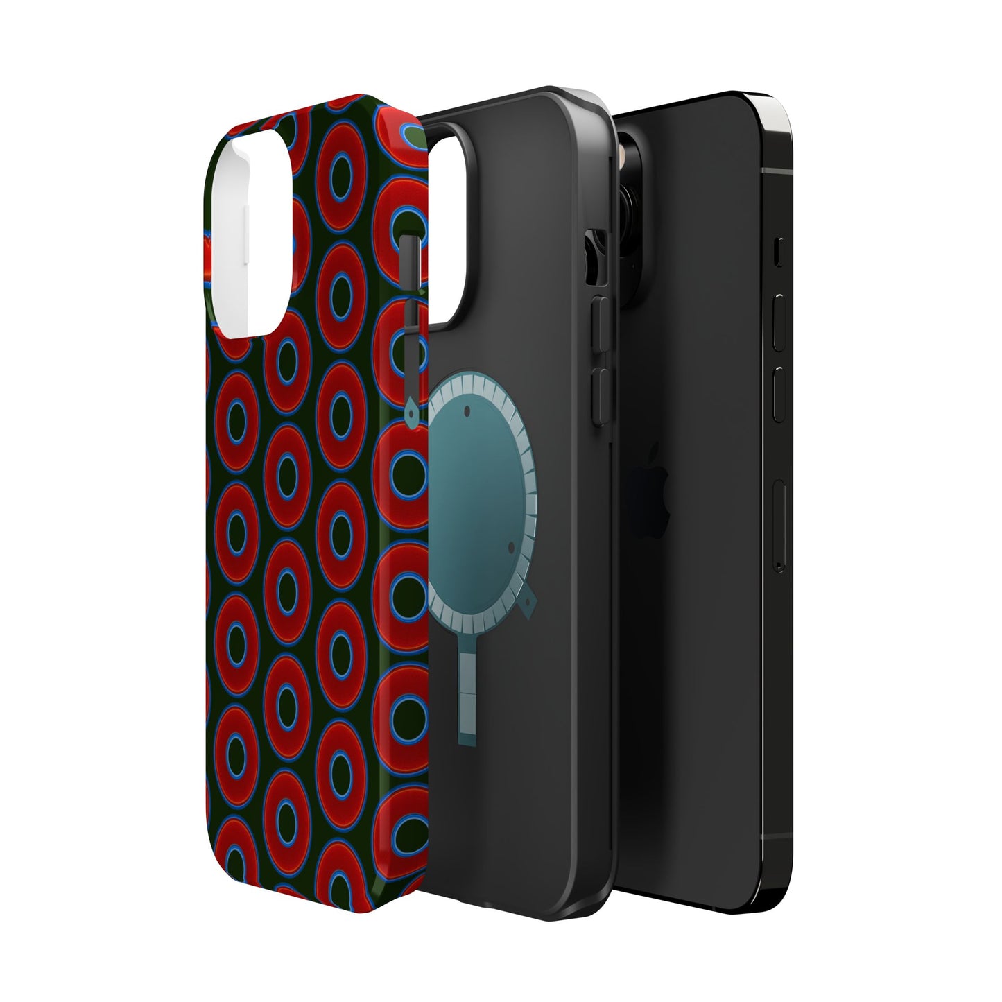 Magnetic Tough Donut Case - red vivid donut print w/deep forest green background