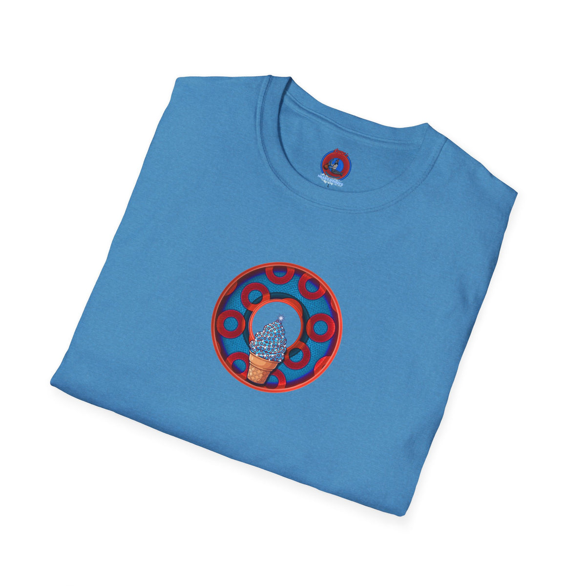 Classic Donut Tee - Unisex Soft-Style - "We All Scream It's ICE Cream" - blue/red rustic paradox donut