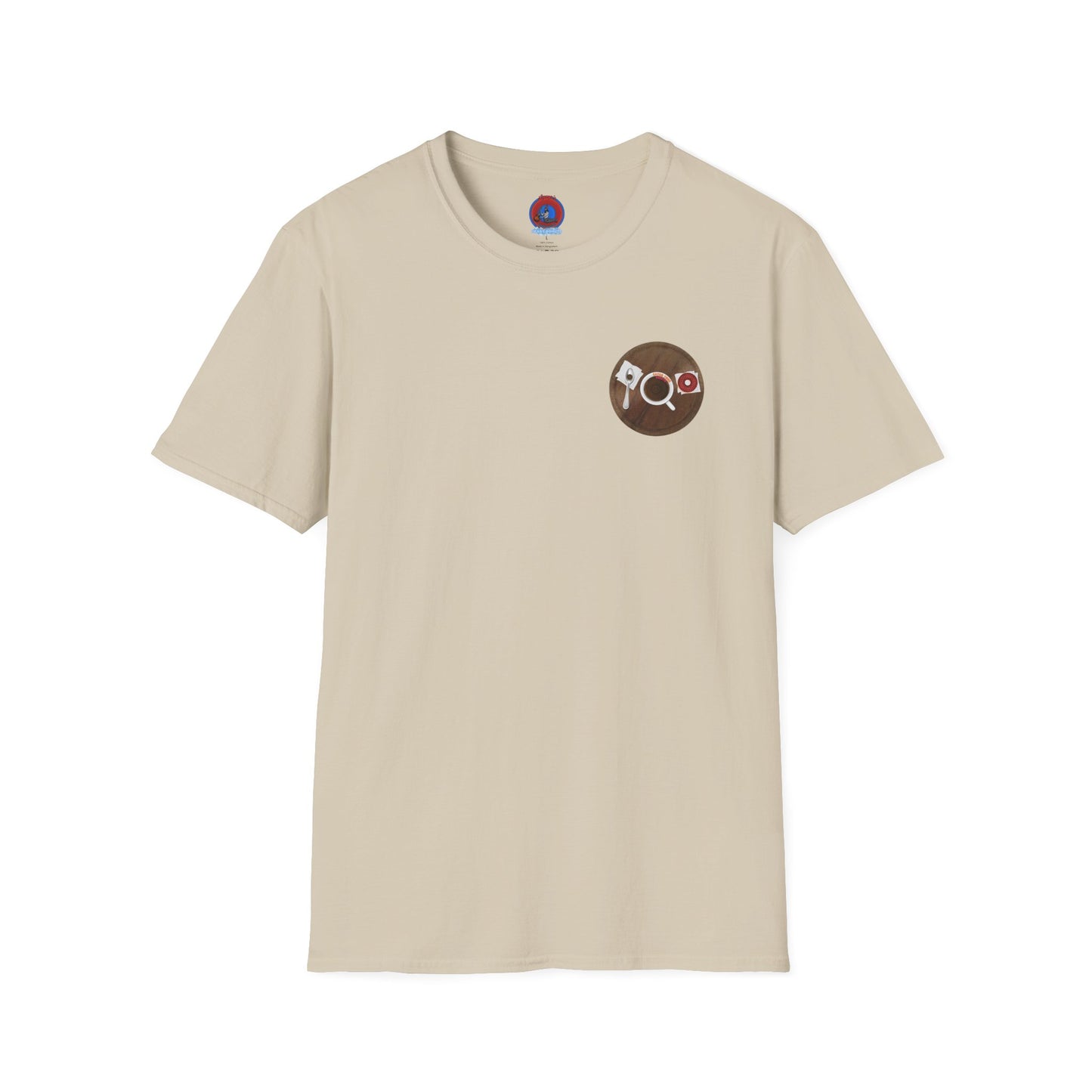 Classic Donut Tee - Unisex Soft-Style - "Coffee With My Donuts" - wooden table donut